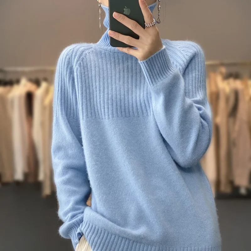 slimming women's wool sweater pullover niche solid color design gentle knitted sweater fashion