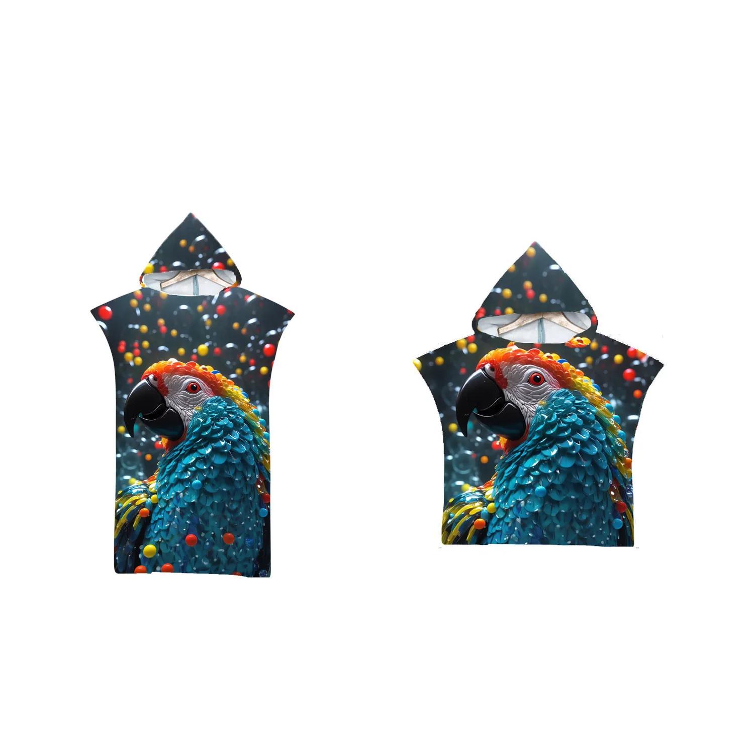 Unisex Hooded Towel Beach Poncho, Colorful Glaze Spots, Parrot Bird, Adult Child,Surf Pool, Swim Changing Robe,Drop Shipping