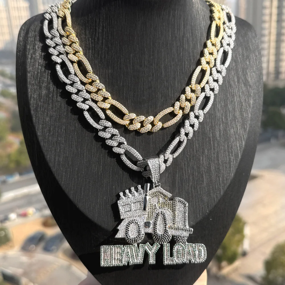 Hip hop full diamond cartoon truck letter splicing pendant Cuban chain necklace Nightclub bouncing Di accessories Men's necklace