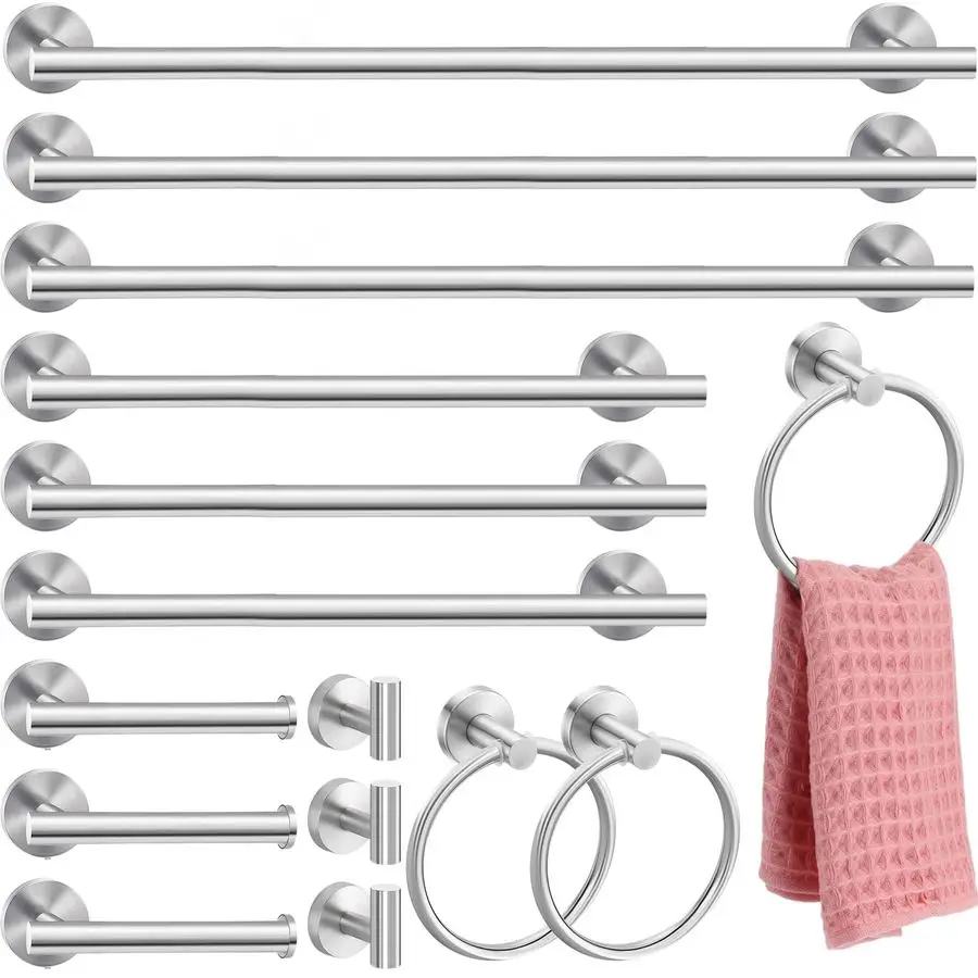 

15 Piece Bathroom Hardware Set, 23.6 Inch Brushed Towel Bar Ring Toilet Paper Holder Robe Towel Hook, Sus304 Stainless Steel Bat