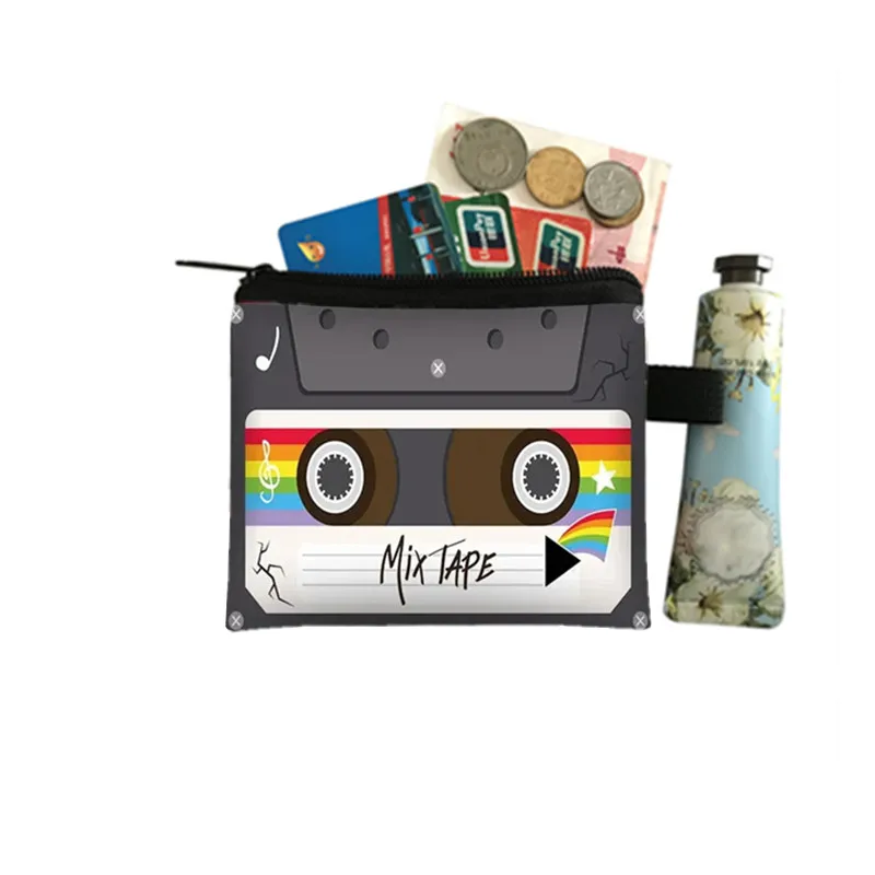 Cassette Tape Recorder Printing Coin Purse para Mulheres Carteiras Impermeáveis, Travel Money Bag, Titular do Cartão, Mini Coin Bags, Key Case, Key