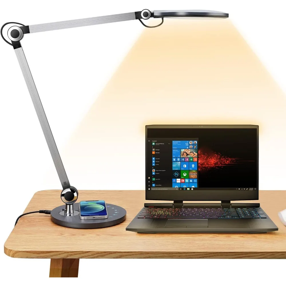 

Desk Lamp,Table lamp with Wireless Charger & Adjustable Swing Arm,Touch Control, 3 Lighting Mode,Eye-Caring Office Lamp
