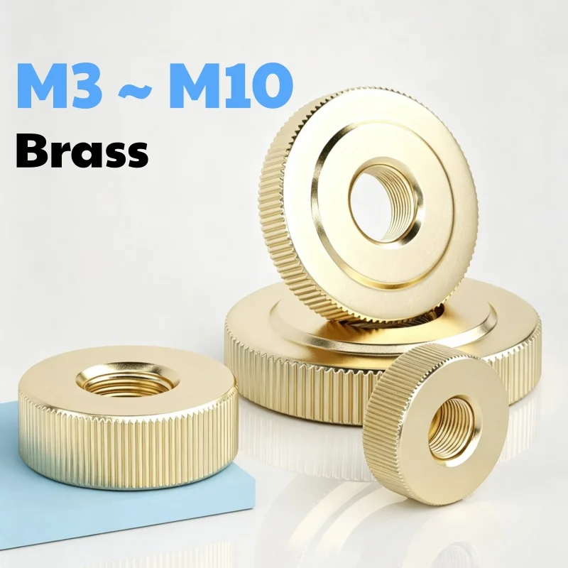 Through/Blind Hole M3 ~ M10 Brass Flat Head Knurled Hand Twisted Nuts Hand-Tightened Nut
