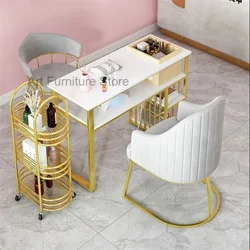 Mesa de manicure em mármore e cadeira com gaveta, mesa de unhas nórdica, mesa de manicure profissional minimalista moderno