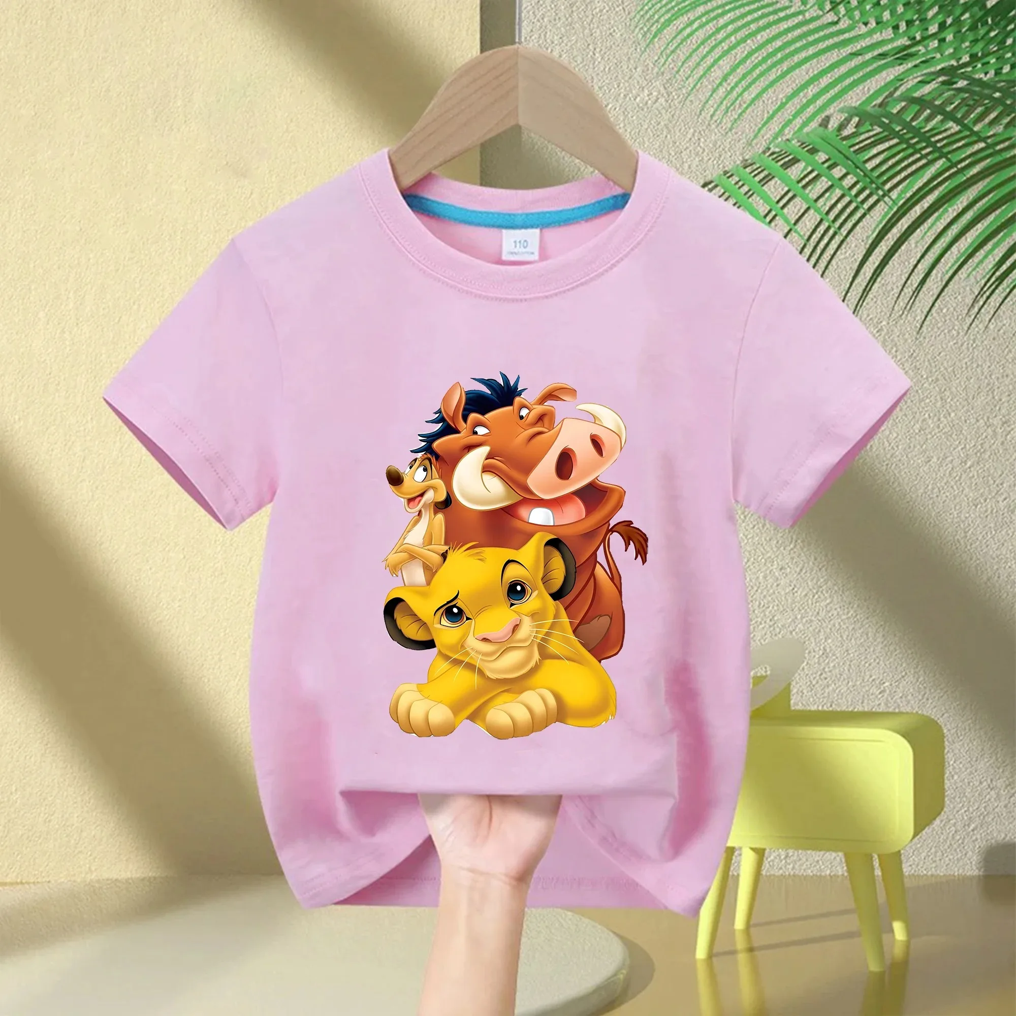 Der König der Löwen Kinder-T-Shirt - Simba, Timon & Pumbaa Niedlicher Stapeldruck, Baumwoll-Kurzarm-Sommer-Oberteil für Jungen & Mädchen – Detail 7
