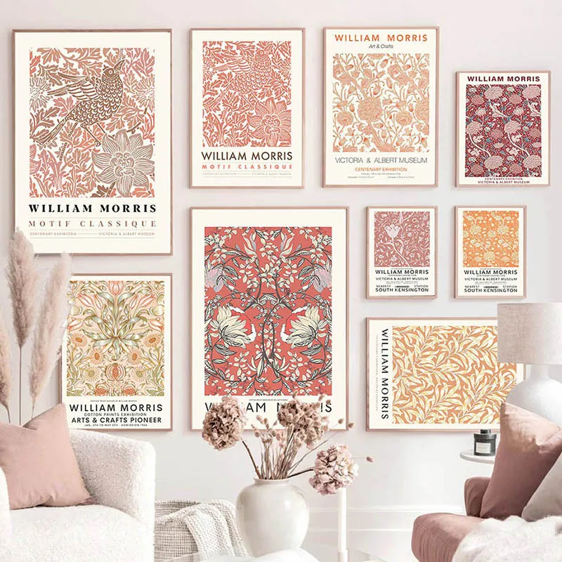 

William Morris Vintage Floral Canvas Poster Classic Botanical Strawberry Thief Retro Flower Pattern Inspired Wall Art Painting