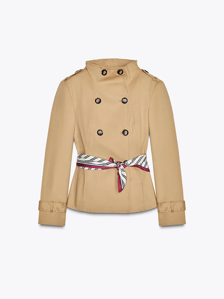 Spring 2025 Faion New Women's Long Sve Stand Collar Printed Thin Scarf Decorated ort Jaet Regular Fit Commute Sle