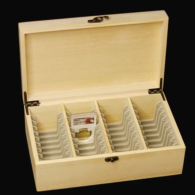 40 Holes Wooden Round Protect Coins Case Holders Storage Container Display Cases Box Commemorative Coins Collection Box