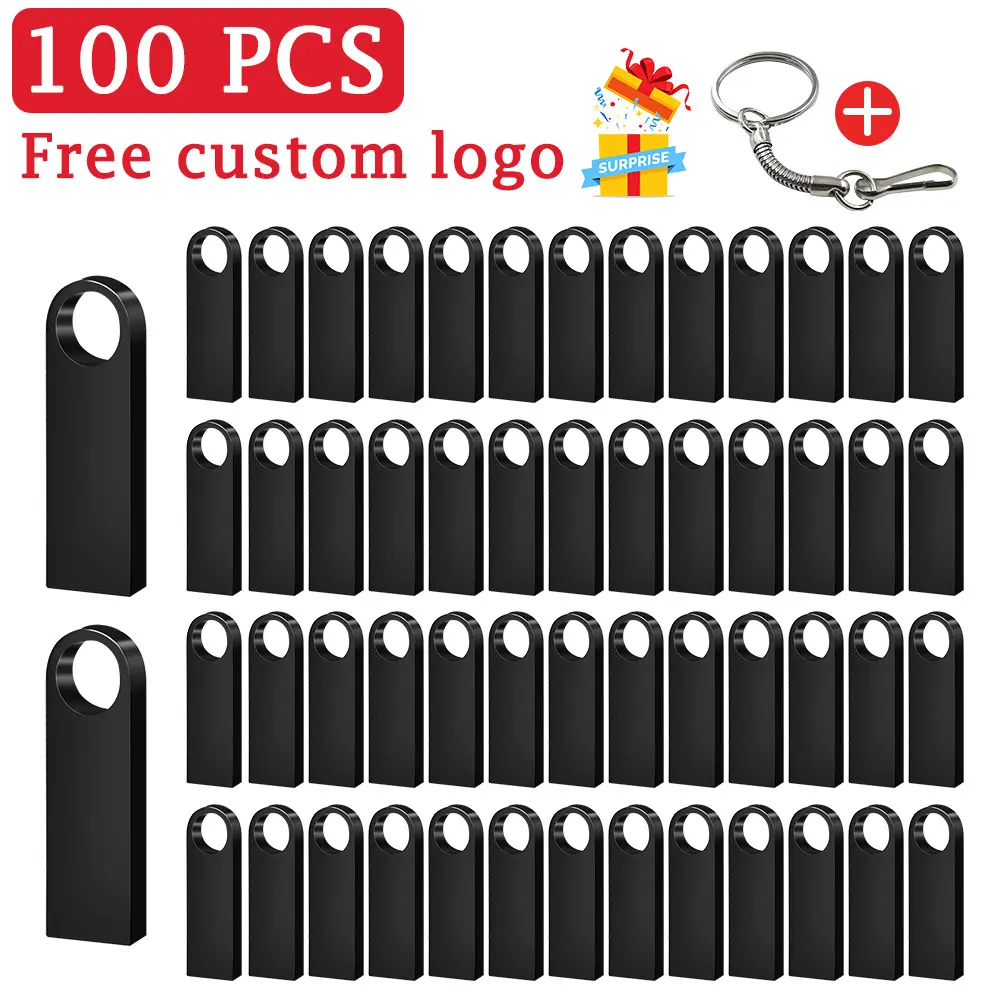 

100PCS Lot USB Flash Drive 128GB Free Custom Logo Pen Drive 64GB Wholesale Memory Stick 32G Black Pendrive 16G Laser Engraving