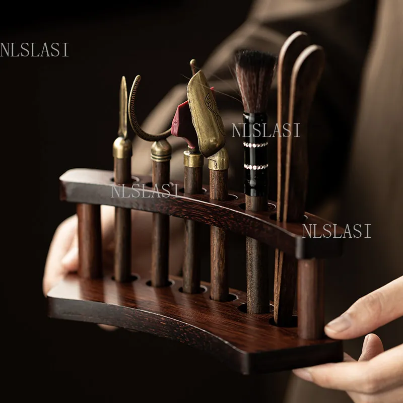 8pcs Solid Wood Tea Ceremony Accessories Set Chinese Style Tea Brewing Tools Household High-end Kungfu Teaspoon Tea Clips