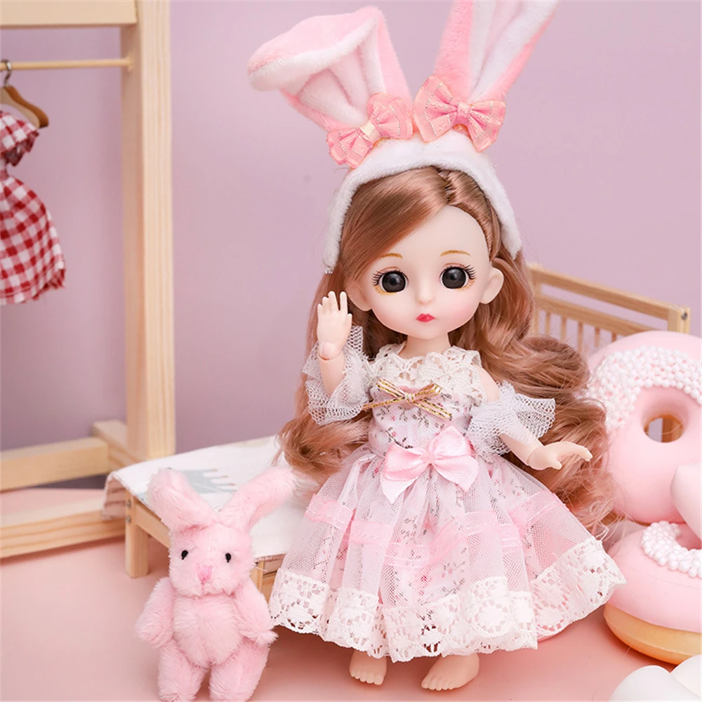 16cm Mini BJD Doll with Clothes and Shoes,  Sweet Face Big Eyes Princess Action Figure, DIY Movable 13 Joints Gift Girl Toy