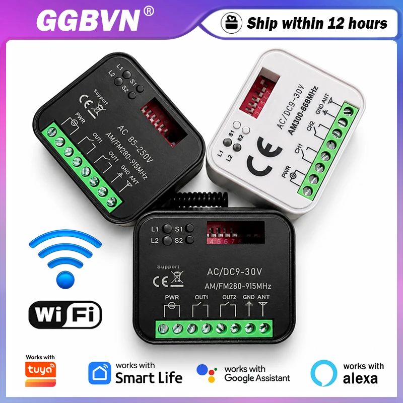 RX MULTI 300-868MHz Universal Garage / Gate Remote Control Receiver AC / DC 12V 24V 220V WIFI Smart Switch Module Work With Tuya