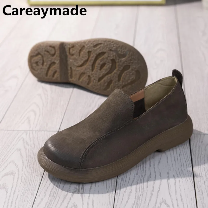 Careaymade-zapatos de piel auténtica para mujer, botas cortas hechas a mano, con suelas suaves, cómodos, de felpa de cordero y algodón cálido, para invierno