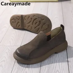 Careaymade-Genuine leather women's shoes,handmade big size single shoes,winter soft soles comfortable plush warm men's shoes