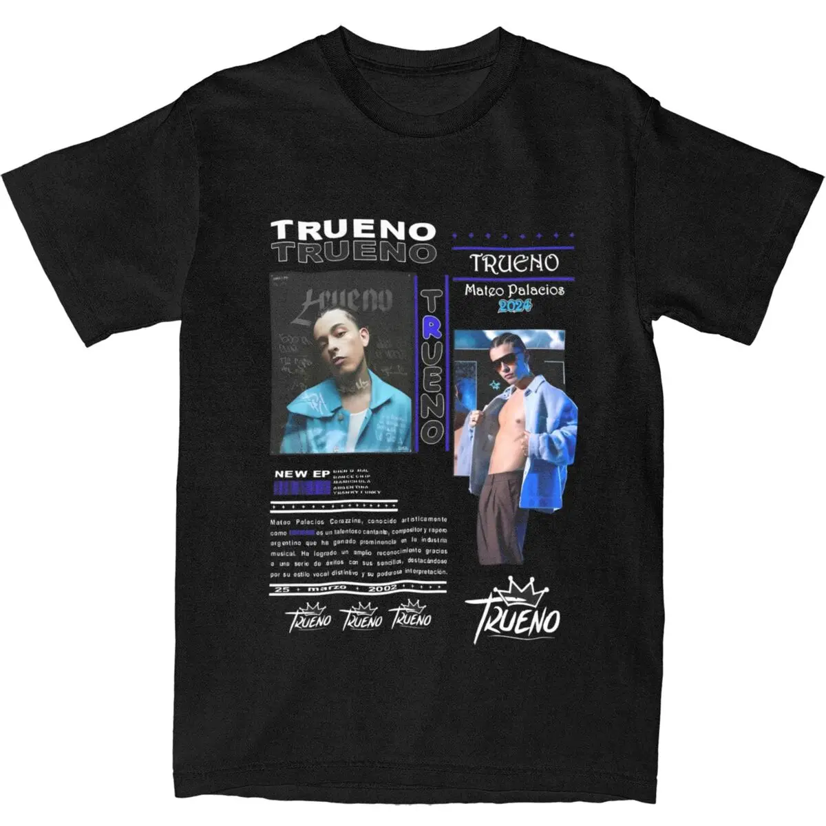 Vintage T-Shirt Music Rapper Trueno Cotton T Shirts Argentine Singer Fashion Tshirt for Men's Summer Y2K Short Sleeve Top Tees