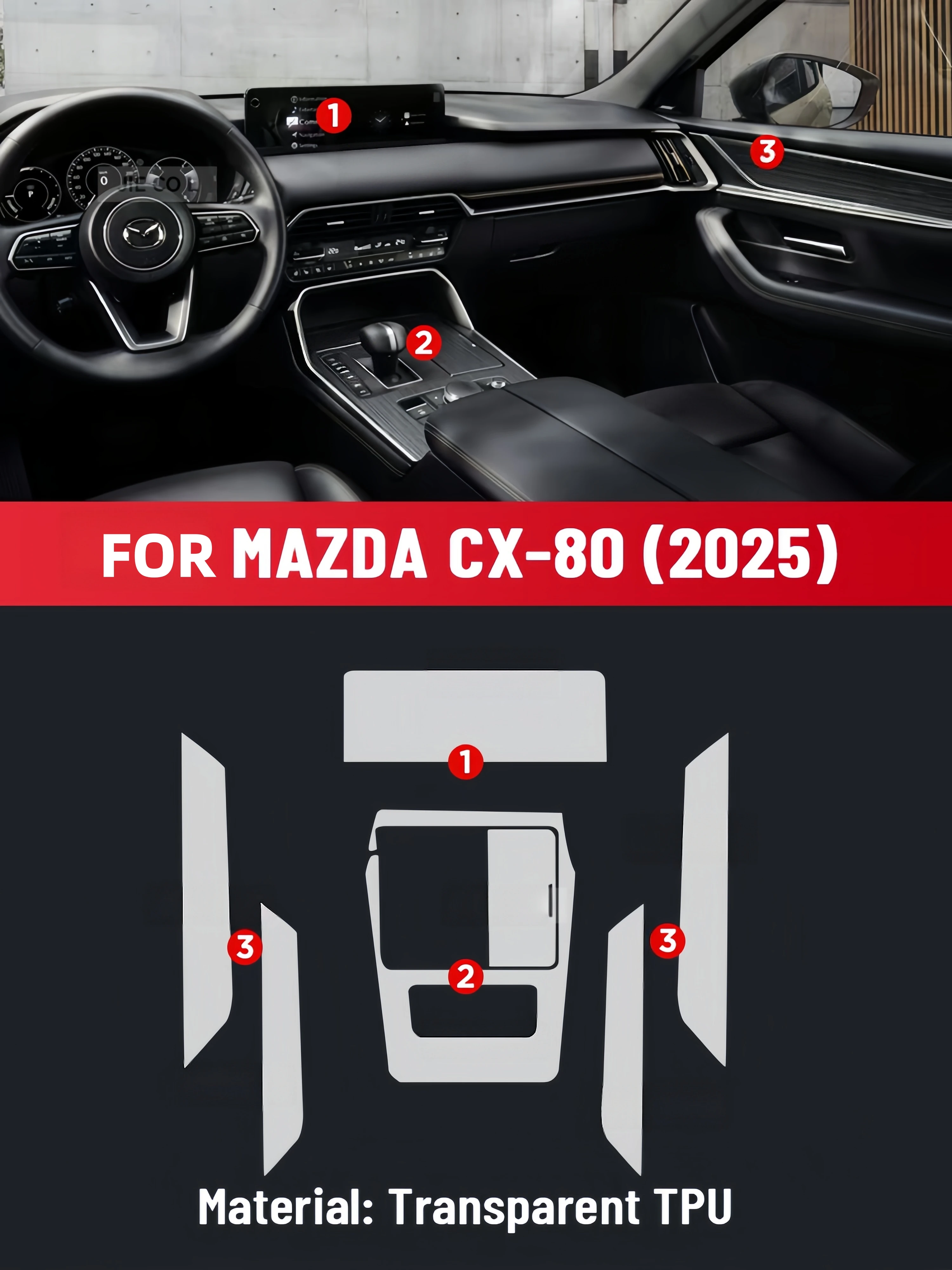Auto Central Control Screen TPU Navigation Anti Scratch interior Protection Film GPS Navigation For MAZDA CX-80 2025