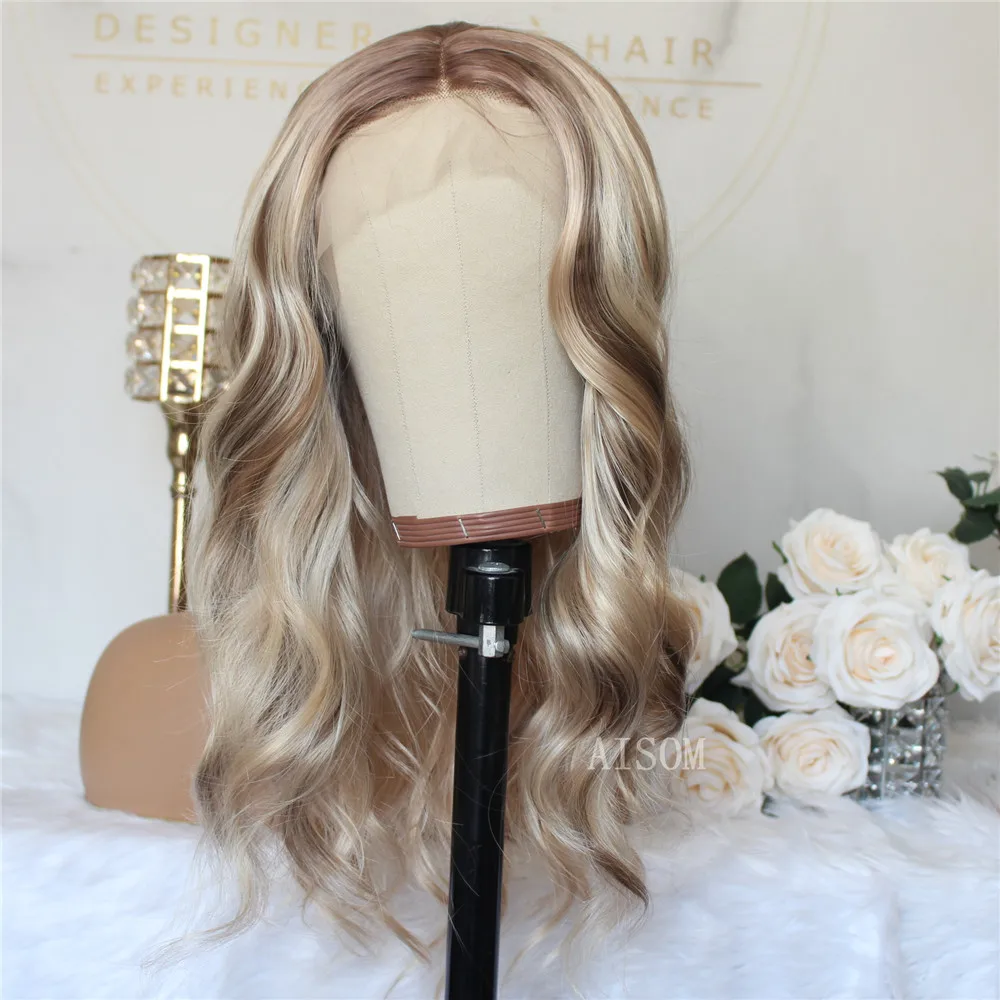 Loose Wave Synthetic Lace Wig Highlight Blonde Natural Wave 13x4 Lace Front Wig for Women Pre Plucked Daily Use