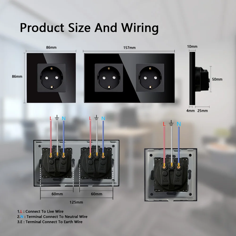 TAWOIA EU Standard Single Wall Socket Double Glass Sockets Triple Power Sockets Electrical Outlet For Home Office Bedroom 16A