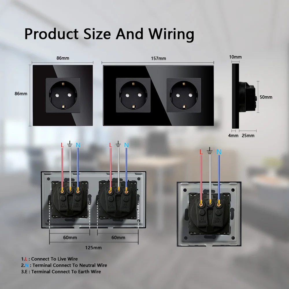 TAWOIA presa di corrente a muro EU RU 16A 250V 1/2/3/4/5 uscite presa a muro di alimentazione presa a pannello in vetro presa elettrica con porta di