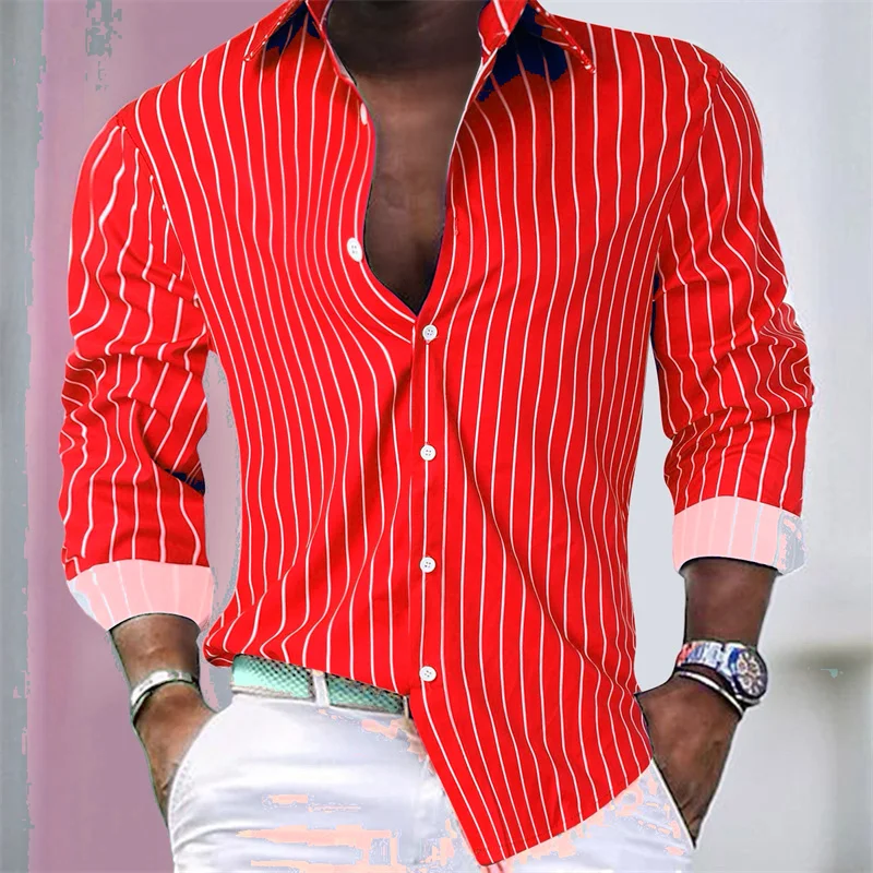 2024 hot-selling men\'s shirt striped shirt outdoor shopping daily casual buttons super large size XS-6XL comfortable fabric