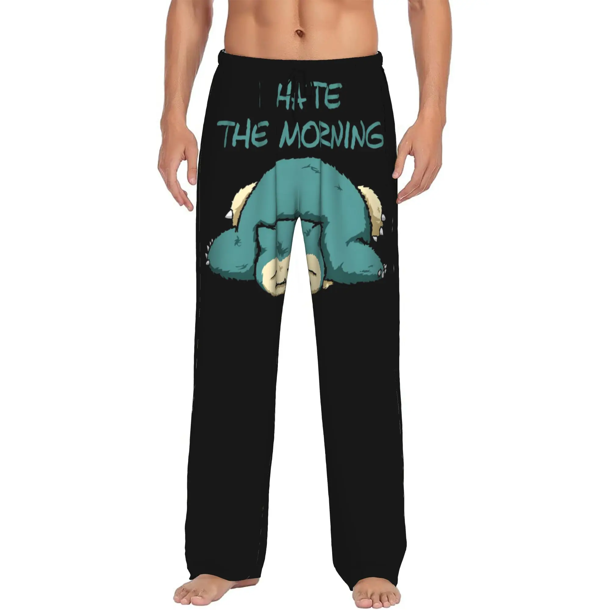 Custom S-Snorlaxed Anime Pajama Pants Men's Monster Cartoon  Lounge Sleep Drawstring Sleepwear Bottoms with Pockets