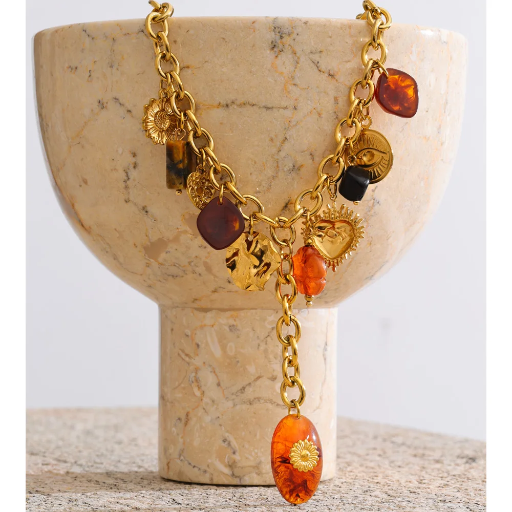 Yhpup Autumn Winter Style Resin Eye Flower Heart Drop Charm Handmade Necklace 2026 Waterproof Statement Jewelry Gift