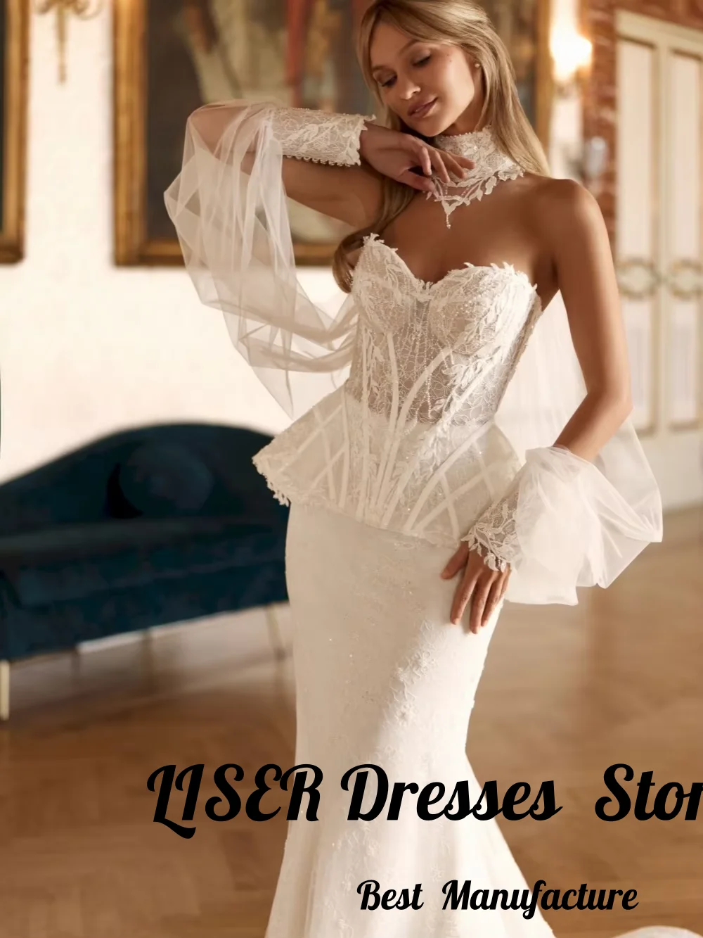 Liser Unique Lace Wedding Dress with Jacket Glitter Beaded Floor-length Bridal Gown Customized Charming Dreamy Dresses For Bride