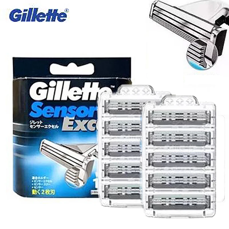 Gillette Sensor Excel Men's Razor Blade Replace Heads Beard Shaving 2-Layer Shaver Blades for Vector 3 Razor