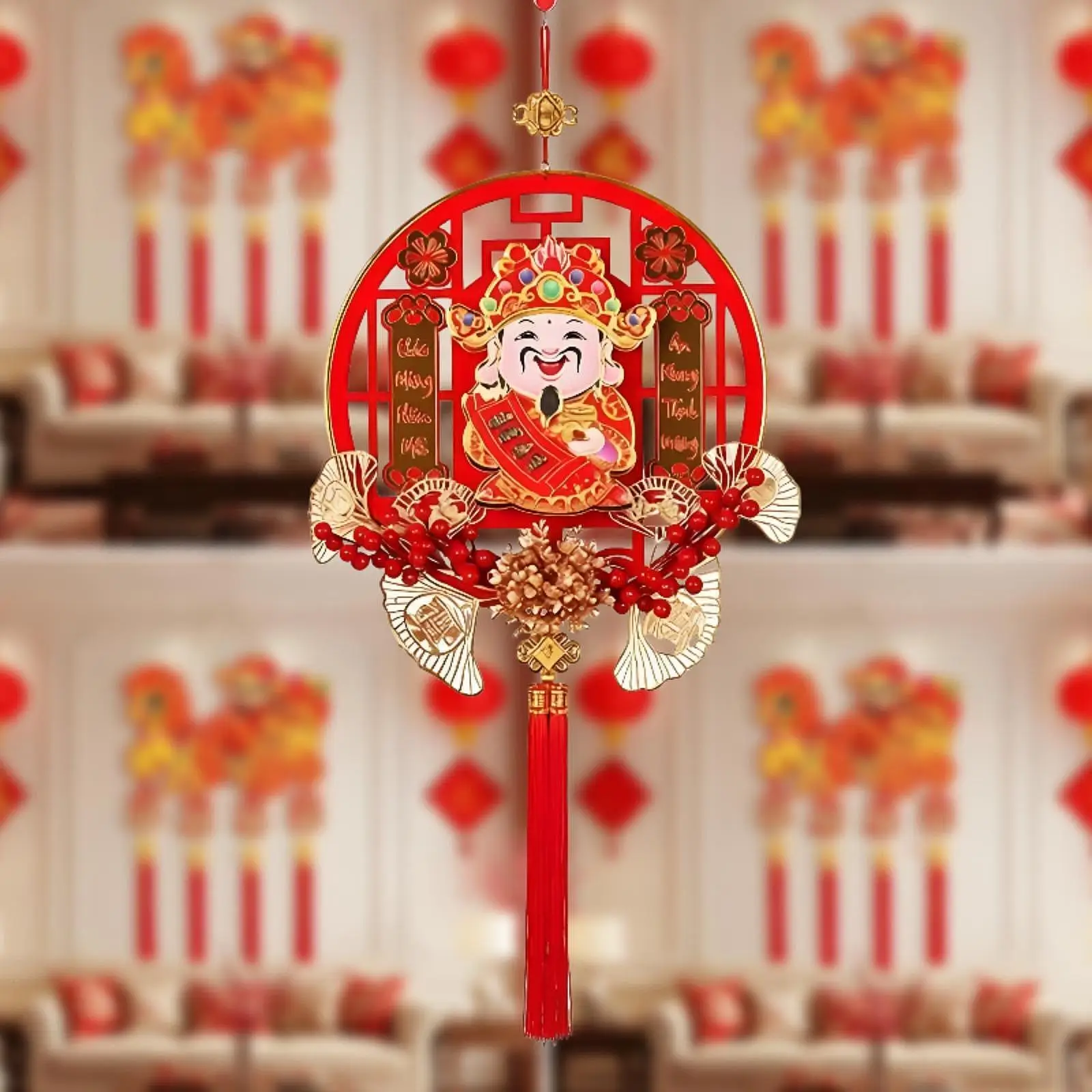 

Chinese New Year Decoration Pendant Decorative with Tassels Shaking God of Wealth for Entryway Porch Dining Room Celebration