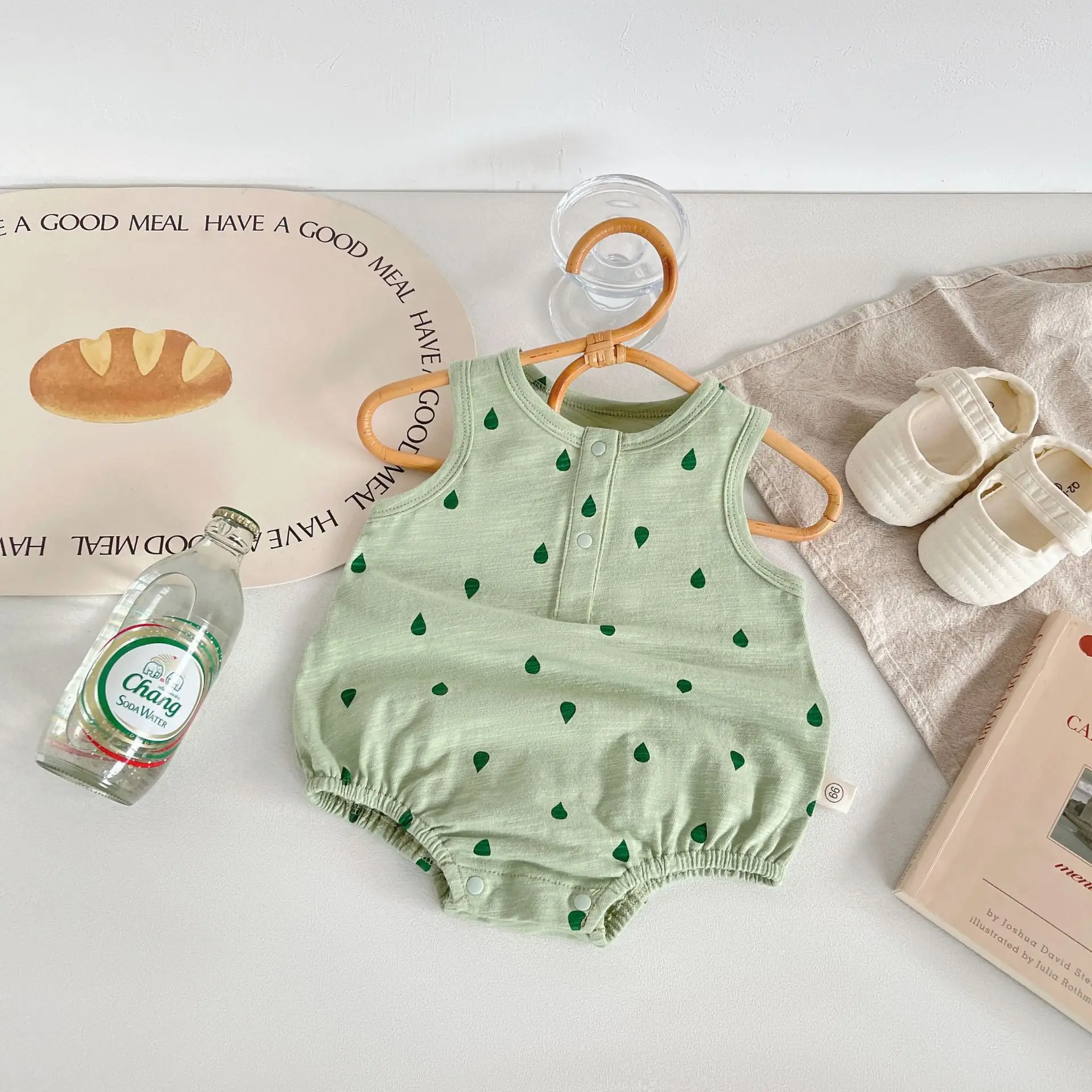 

1-3T Baby Gauze Cotton Jumpsuit Cute Summer Onesies Thin Newborn Half-back Kids Sleeveless Harness Print Children Clothing