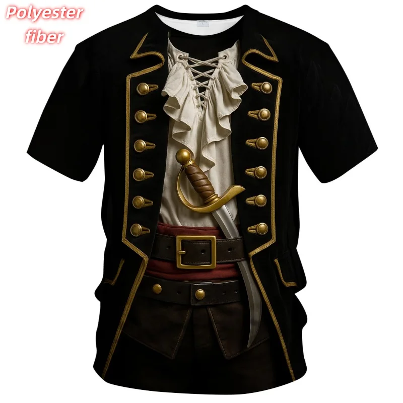 3D Printed Pattern Cosplay Children's T-shirt with Pirate Design. Summer Streetwear, Original Style, Y2K Trend, Fun Short Sleeve