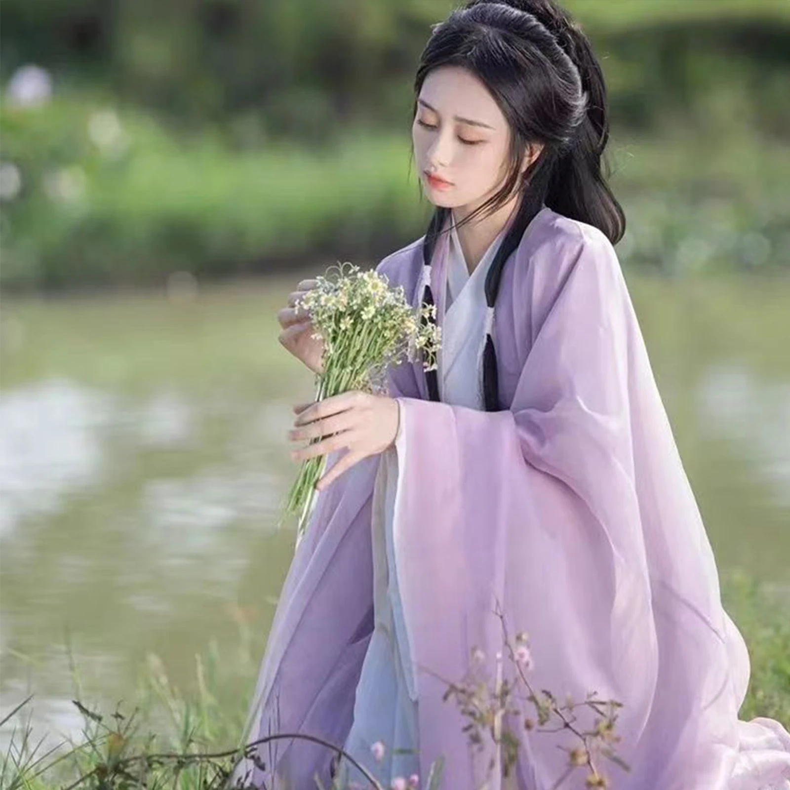 

Women Purple Hanfu Wuxia Costume Big Sleeve Kimono Robe FairyCosplay AncientChinese Outfit Song Dynasty Modern Stage Performance