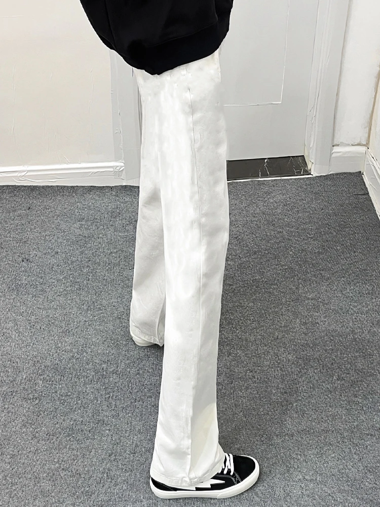 

Cleanfit White Knife Jeans American High Street Vibe Straight Leg Slimming Micro Flared Pants for Men Youth Faion