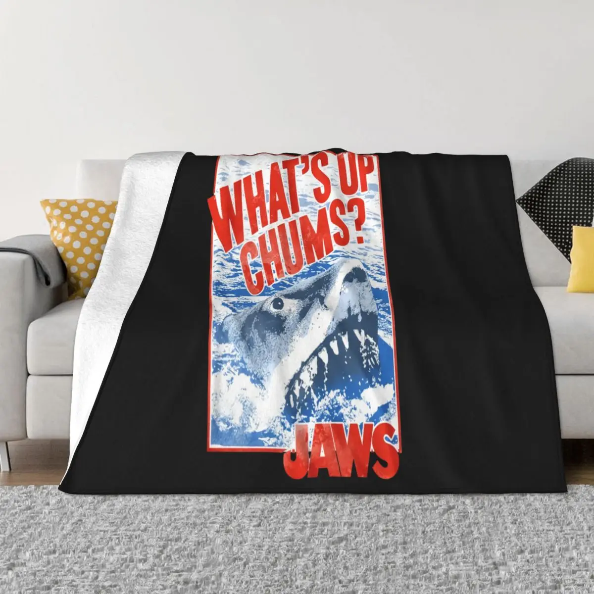 Jaws Whats Up Chums Graphic Trend Present Novelty Famous Formal Slogan Sale Rock Slim Fit Printing Child Throw Blanket