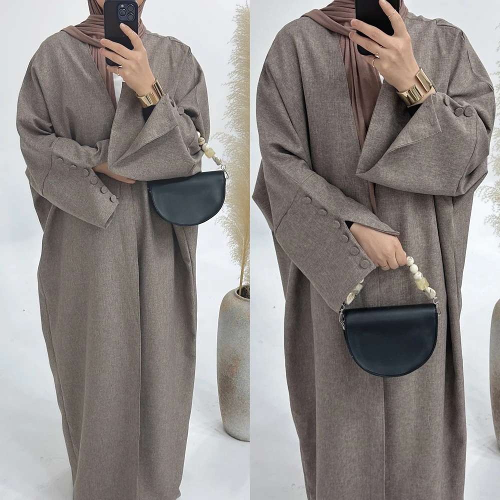 Imagem -06 - Abaya Frente Aberta com Abotoado Abotoado Abrir Algemas para as Mulheres Roupas Islâmicas Extragrandes Dubai Muçulmano Outwear Ramadan e Eid