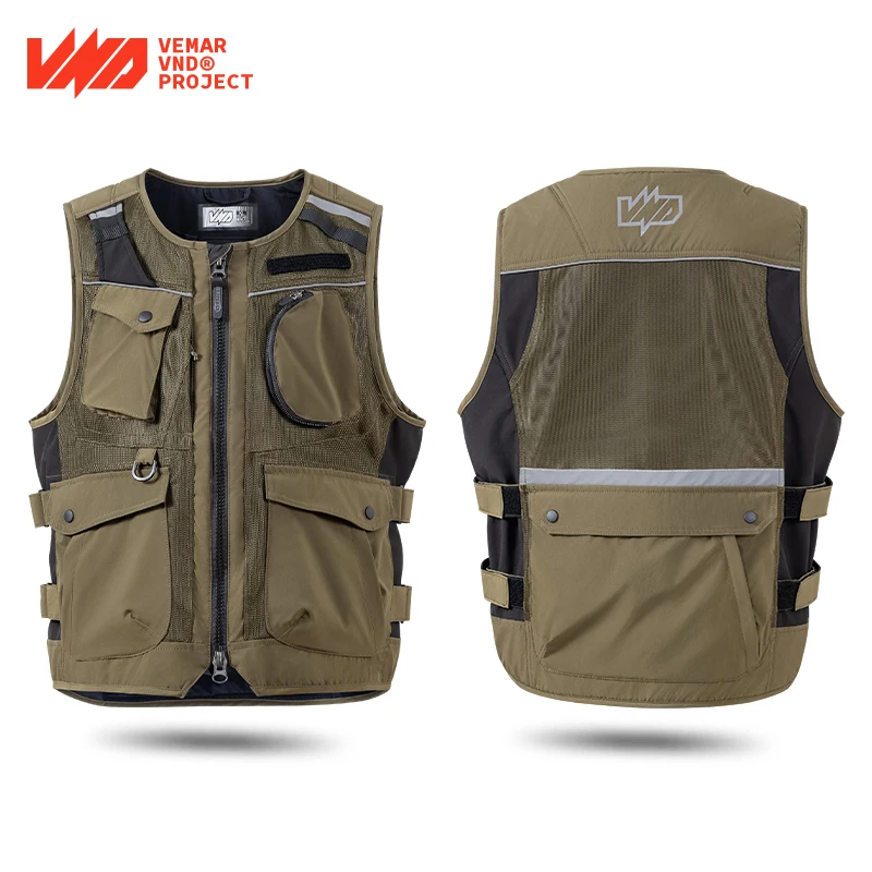 Motorcycle Riding Vest Breathable Multi-Pocket Wear-Resistant Reflective Glowing Night Travel Gear for Men Women Vest