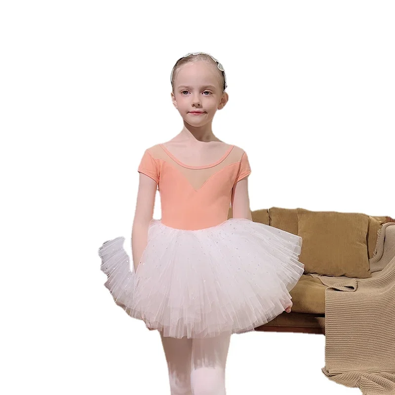 Costume da ballo per balletto per bambini, manica corta estiva, gonna da balletto nera per bambini, body da ginnastica, ballerina, abbigliamento, abito in tulle