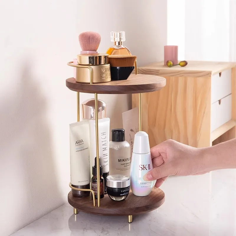 Natural Solid Wood Cosmetics Storage Rack Bathroom Desktop Dressing Table Place Lipstick Perfume Skin Care Products Storage Rack