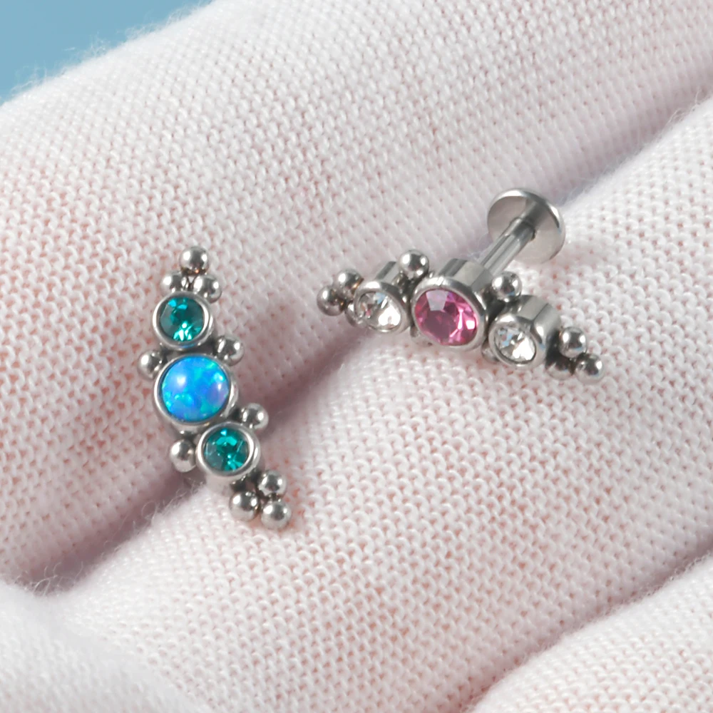 1PC Surgical Steel CZ Crystal Cluster Stud Earrings Ear Cartilage Tragus Helix Daith Labret Lip Ring Piercing Jewelry