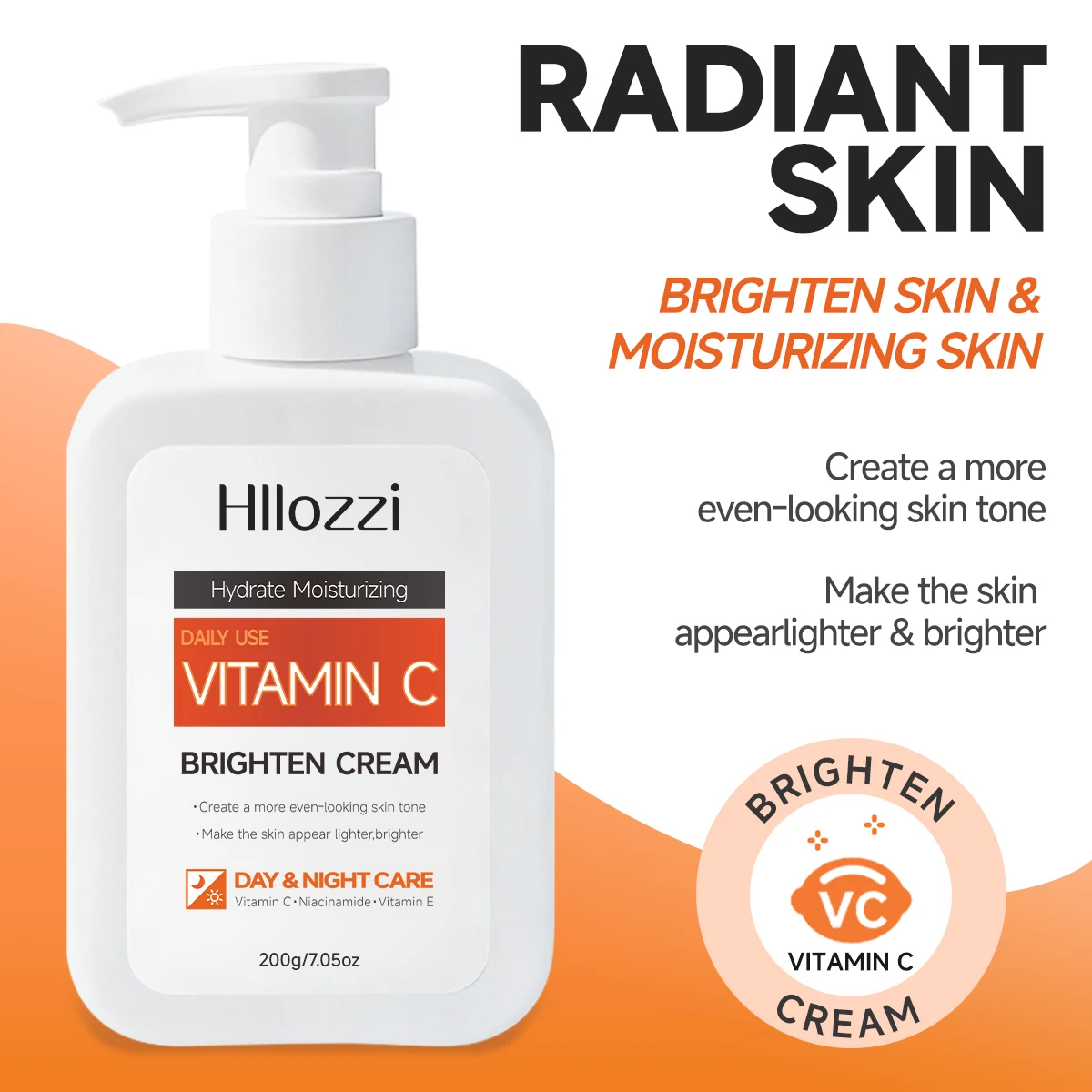 200g Whitening cream, containing vitamins C and E and hyaluronic acid, moisturizes and keeps you refreshed all summer.