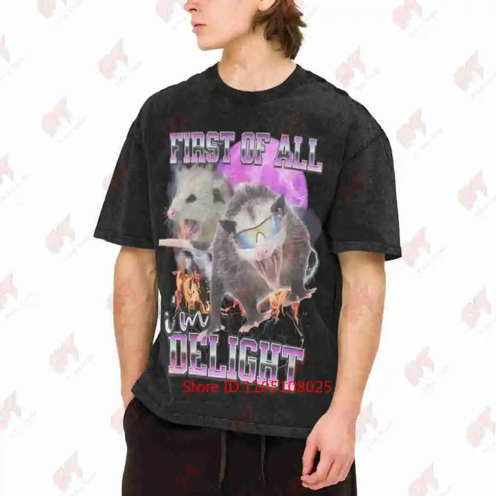 Angry Opossum Meme Sarcastic Self Love Vintage Washed Tee Pure Cotton T-Shirt