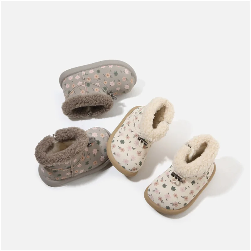 الشتاء حذاء طفل جلد أزهار لطيفة الدافئة أفخم الأميرة الاطفال أحذية مقاوم للماء موضة طفل الفتيات الأحذية القطنية الاتحاد الأوروبي 16-25