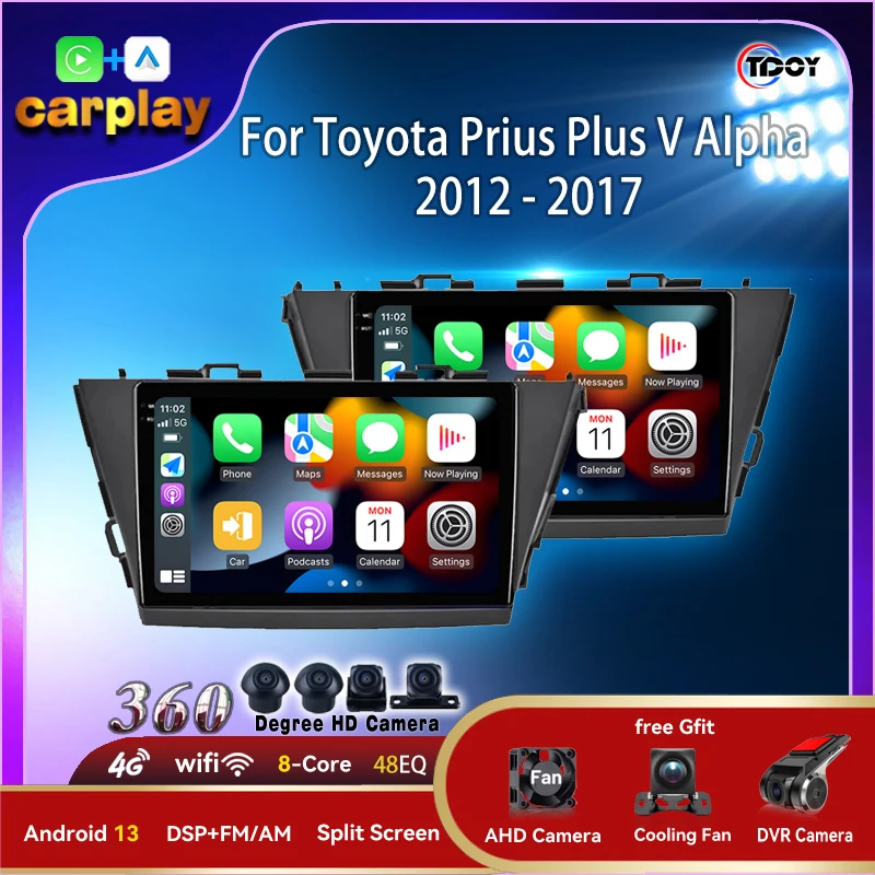 

Авторадио 2Din Android Carplay Android Auto Bluetooth Беспроводная связь для Toyota Prius Plus V Alpha 2012-2017 Android 13 Мультимедиа