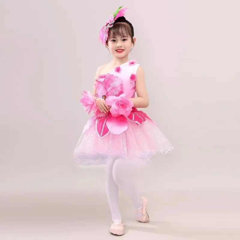 

Children's performance costumes, girls' fluffy skirts, dance costumes, princess costumes, peach blossoms blooming dress