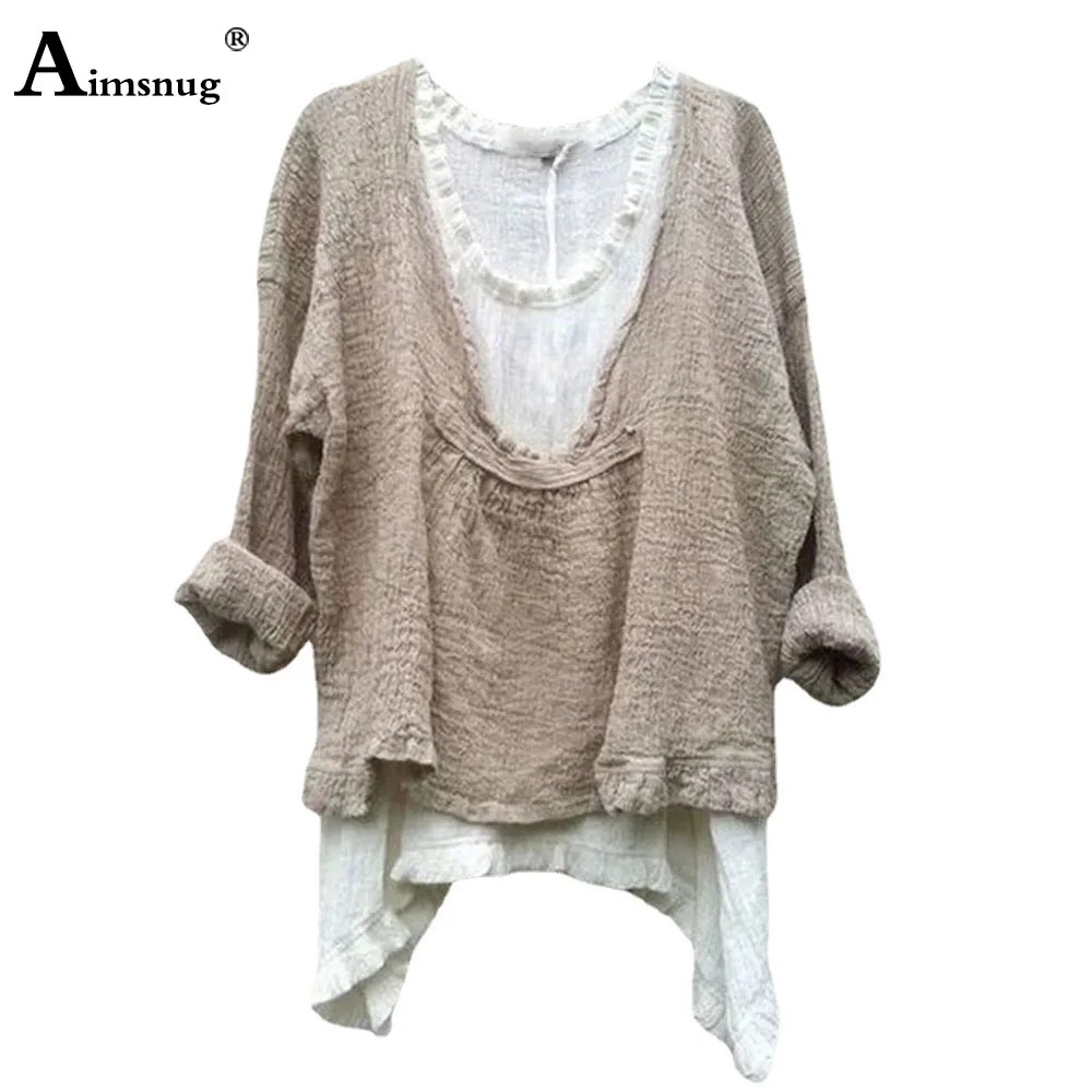 

Plus Size Women Casual Shirt Blouse Simple Tracksuits Set 2025 Long Sleeve Ripped Shirts Suit Female Cotton Linen Two Piece Sets