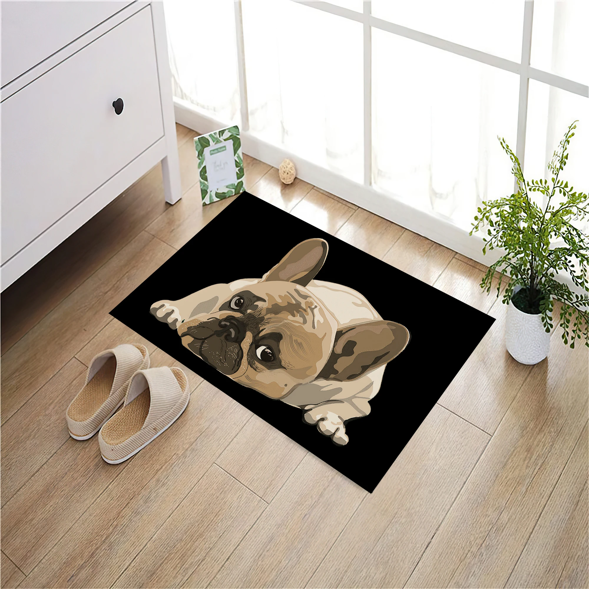 Cute French Bulldog Doormat Black Rubber Anti-Slip Entrance Kitchen Bathroom Door Floor Mat Garage Rug Carpet Footpad
