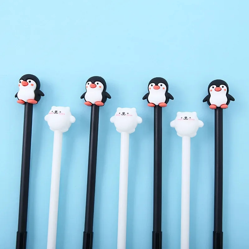 36PCS Korean Cartoon Penguin Silicone Neutral Pen Lovely Black And White Animal Soft Rubber Signature Pen Office Wholesale