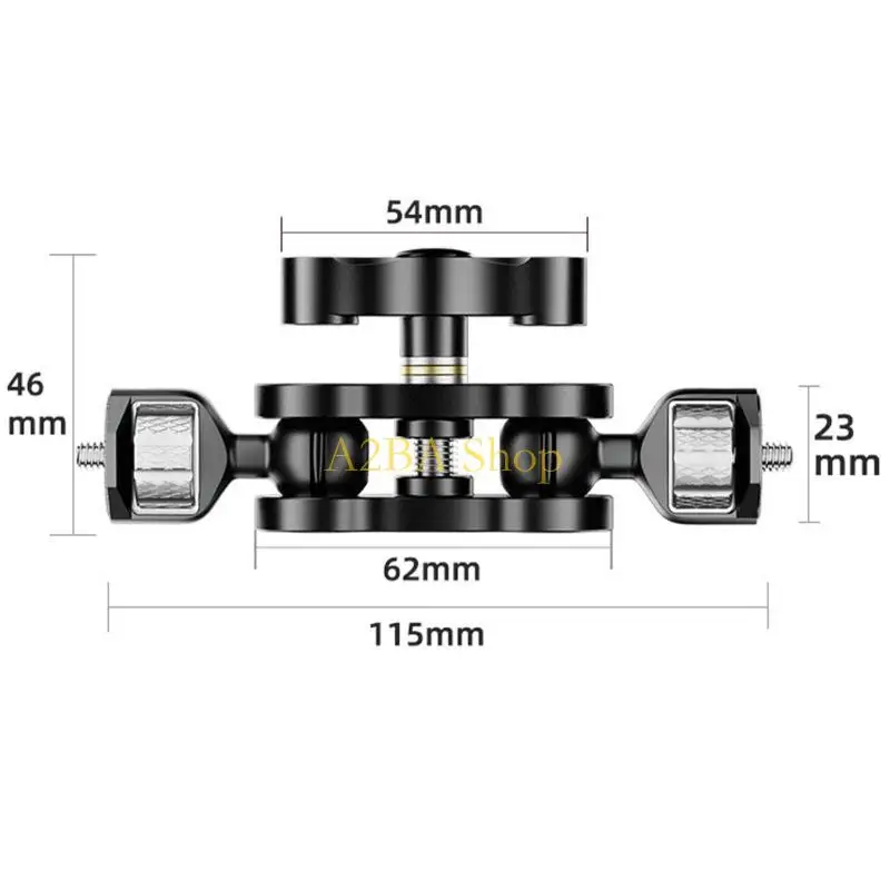 A2BA Metal Arm 360 Degree Rotating Double Ballheads 1/4in Screw for Camera Fill Light