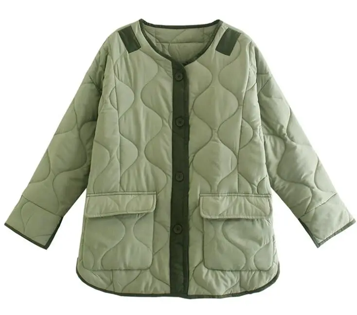 Fashion Y2k Jackets For Women Padding Coat Winter Autumn Loose Quilted Round Neck Large Pocket Padded Jacket