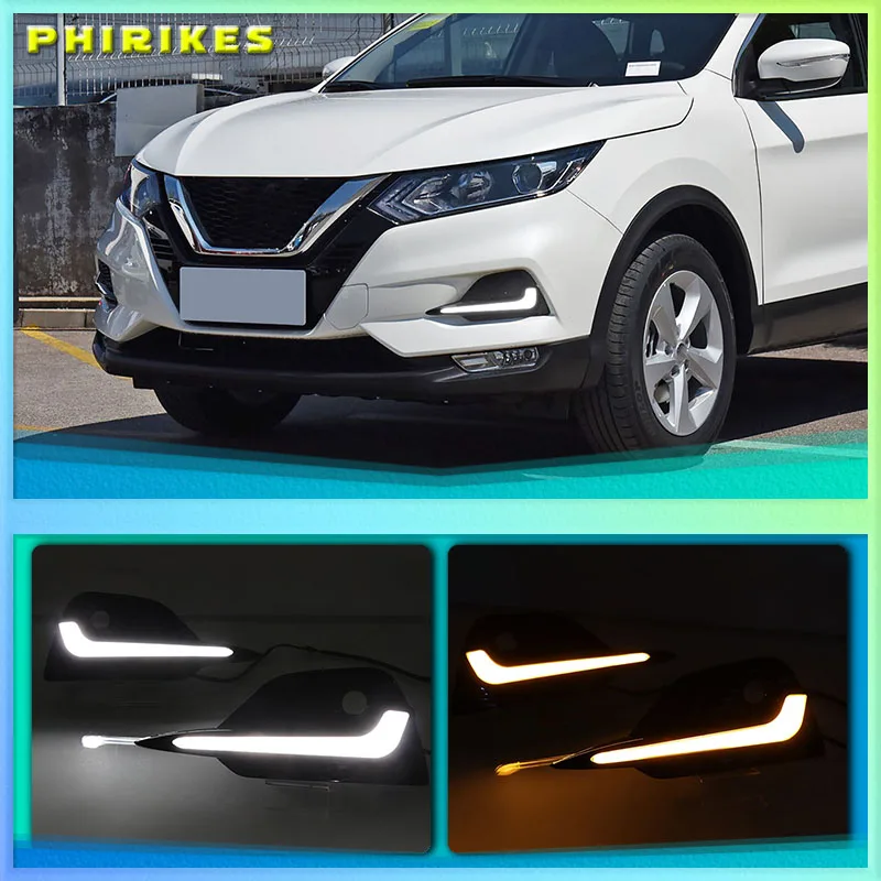 

2PCS LED Daytime Running Light For Nissan Qashqai 2019 2020 Dynamic Turn Yellow Signal Car DRL 12V LED Fog Lamp